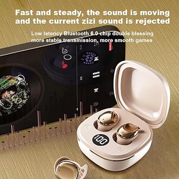 Mini Sleep Earbuds for Side Sleepers, Ultra Lightweight Wireless Bluetooth Earphones, Noise Masking for Deep Sleep, Comfortable Invisible Open Ear Design (Beige)