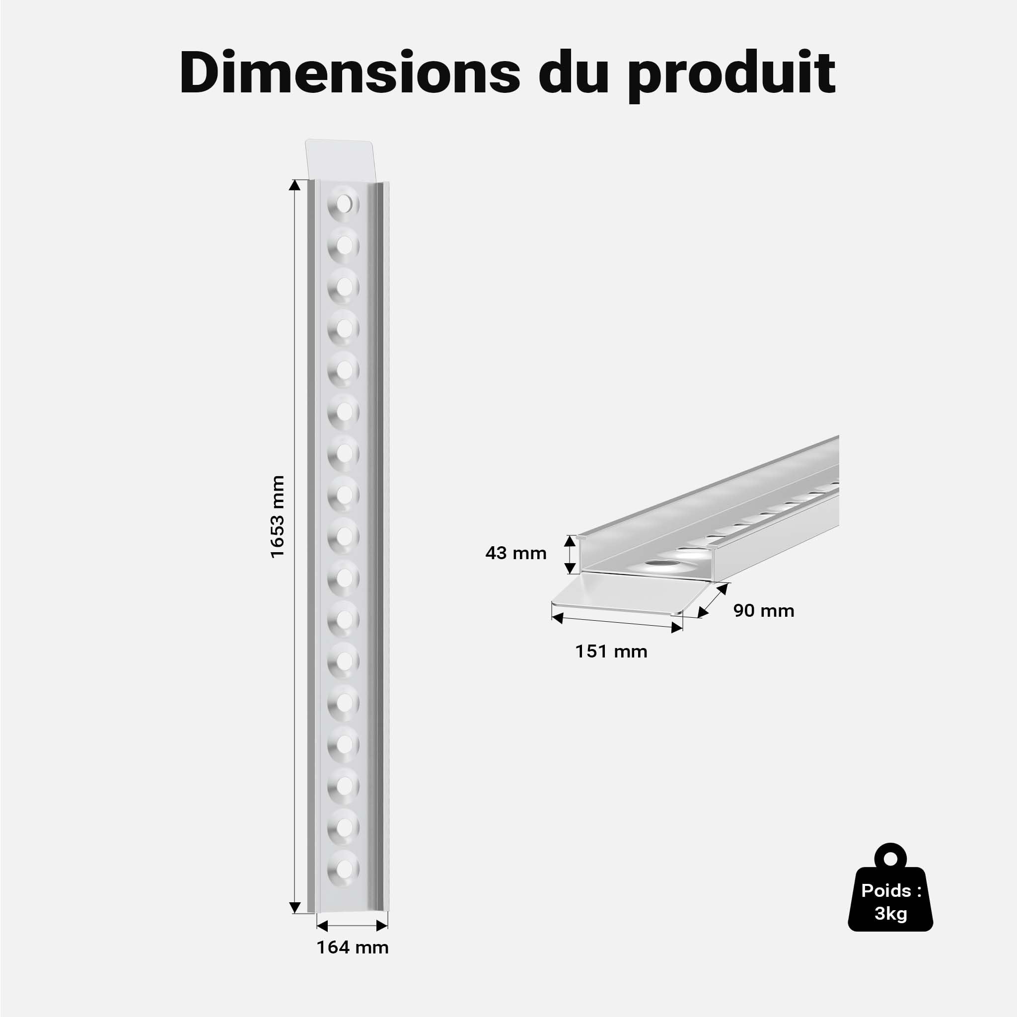 Wiltec Rampe de Chargement 1630 x 158 mm – capacité de Charge Max. 180 kg – Profil à Trous – en Aluminium – Rampe d'accès Utilitaire Moto ATV Quad remorque