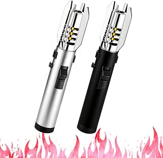 2026 Upgraded Plasma Lighter, Camping Outdoor Windproof Straight Flame Lighters Rechargeable, Contains NO Gas (Black+Silver)