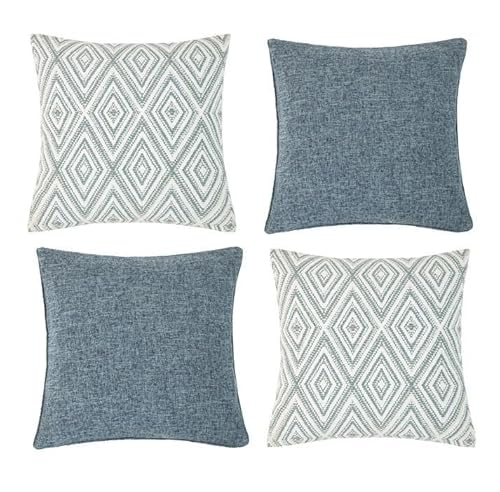 UKHP Juego de 4 fundas de cojín de lino de 50 x 50 cm, fundas de cojín cuadradas bohemias decorativas para sofá, dormitorio, sala de estar, 20 x 20 pulgadas
