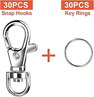 Vista 2 de LEOBRO 60 piezas de cierres de garra de langosta y llaveros, 30 piezas de clips para llavero y 30 piezas de anillos para llavero, kit de fabricación