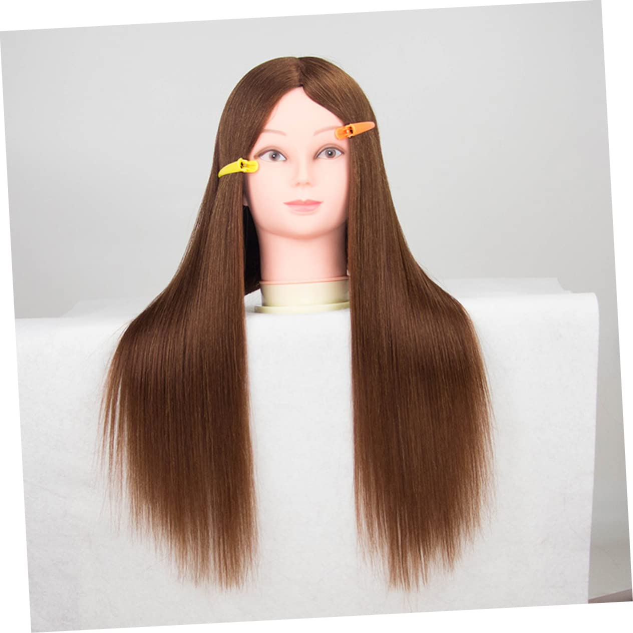 Übungskopf aus Mischhaar für Friseurlehrlinge, Braun, 1 Stück