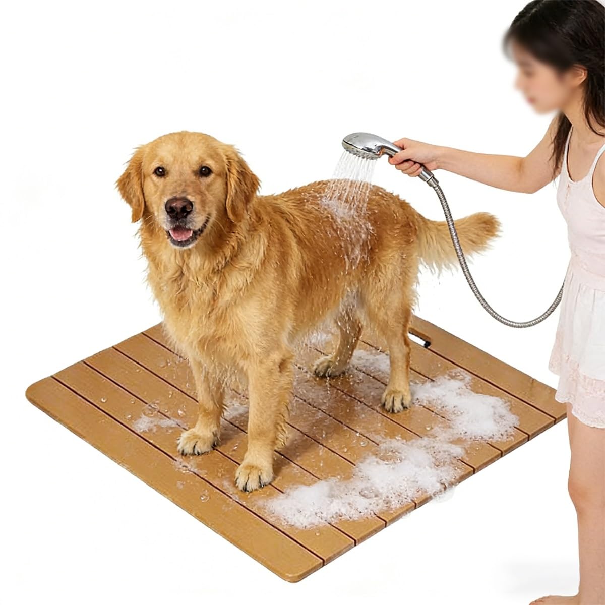 MESOVFCA Sturdy Wood Grain Bath Mat Non Slip Waterproof Shower Mat Easy to Clean Indoor Outdoor Floor Bathtub Mats for Spa, Sauna, Pool, Hot Tub Flooring Decor and Protector, 28x28in/70x70cm, Orange