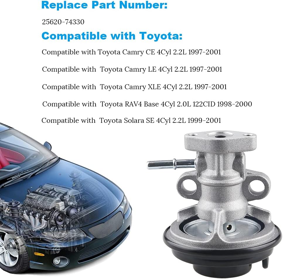 JDMON Compatible with EGR Exhaust Gas Recirculation Valve Toyota Camry 1997-2001, Solara 99-01, RAV4 1998 1999 2000,4-Cylinder Engine & Automatic Transmission Models Replaces 25620-74330