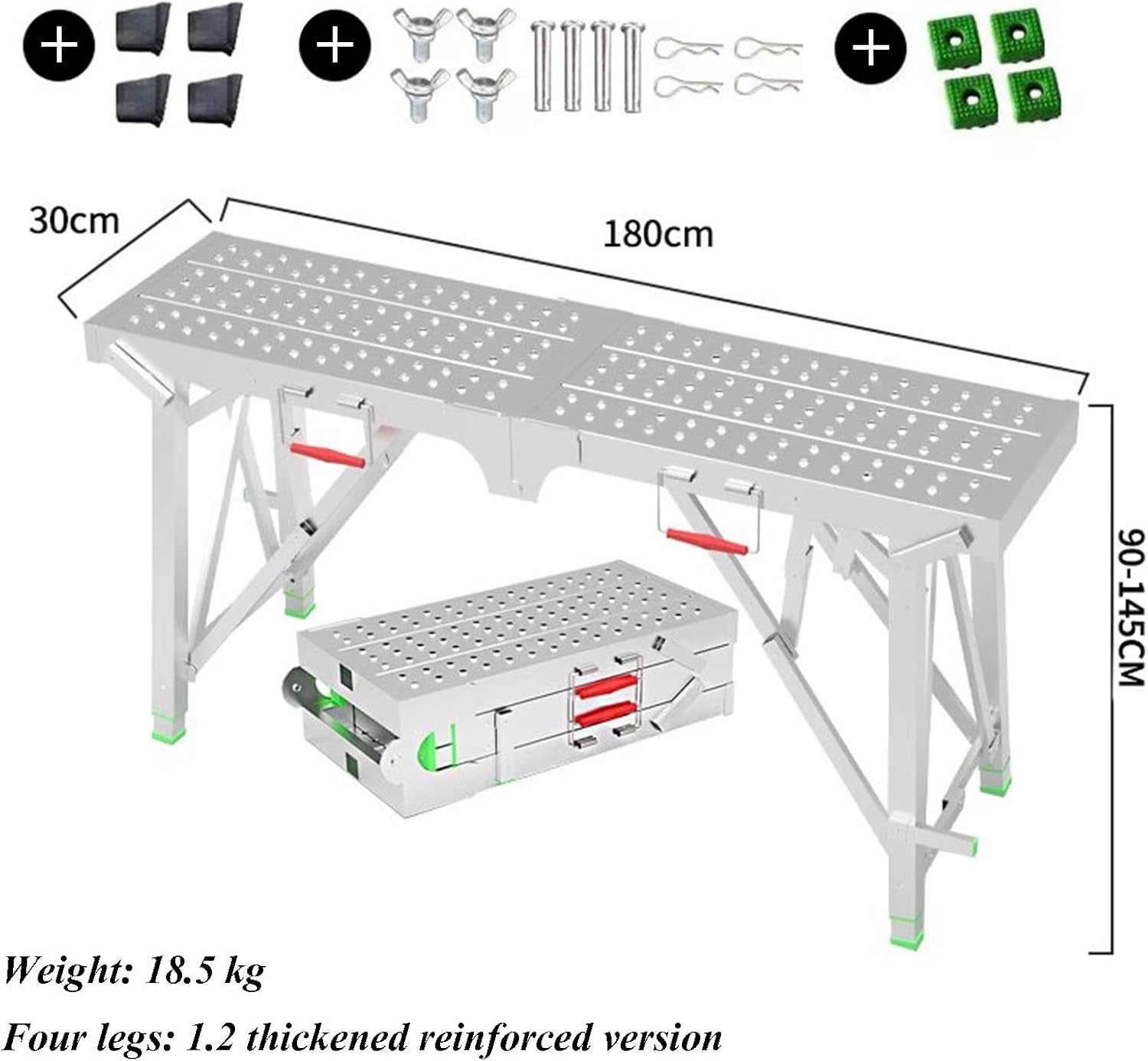 Work Platform Adjustable Height Portable Folding Steel Step Ladder of Capacity 330 Lbs Heavy Duty Workbench Worktable Scaffold for House Renovation, High Place Work