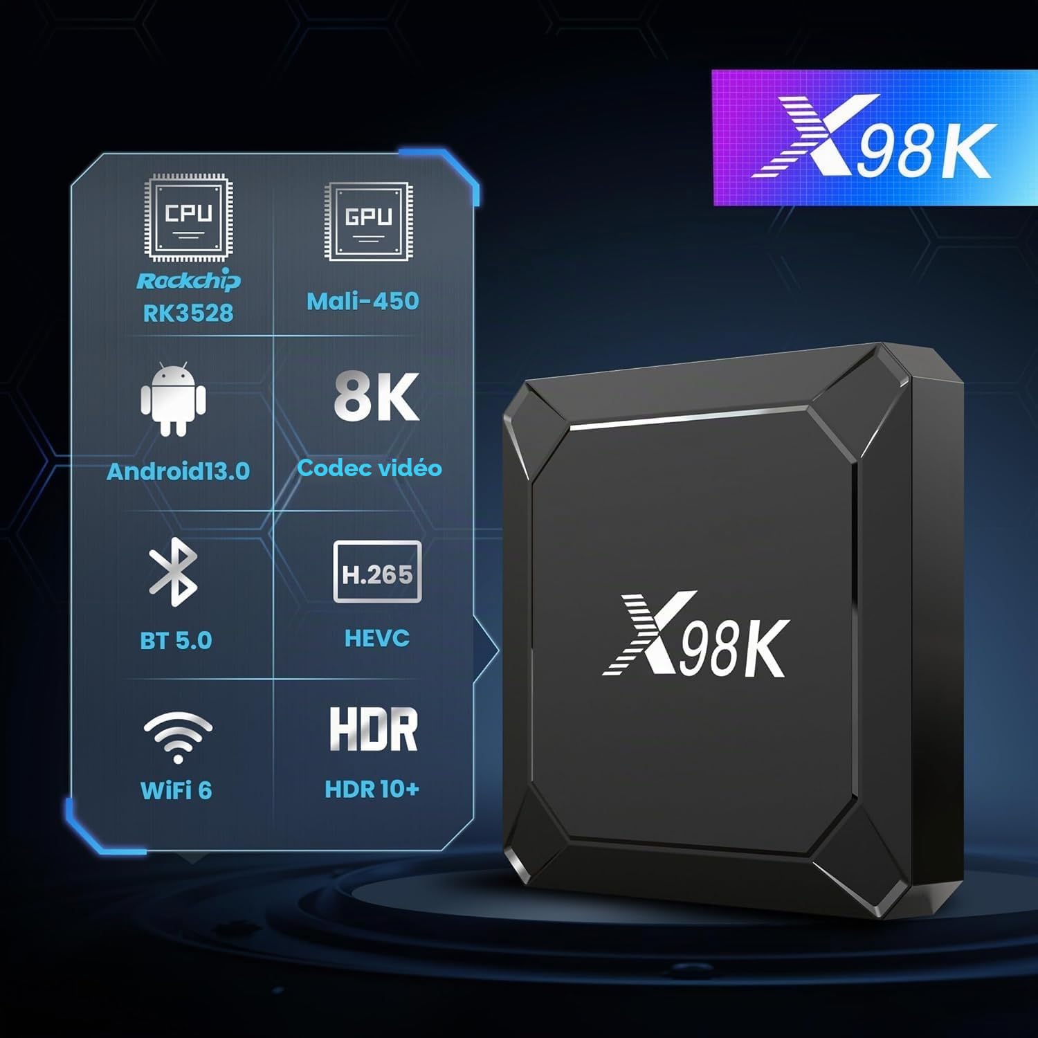 Boîtier TV Android 13.0, Android Box 4GB RAM 32GB ROM RK3528 Quad-Core Arm Cortex-A53,Android TV Box Support WiFi6 BT5.0 10/100M LAN Enternet 2.4G/5G HD 8k TV Box Android