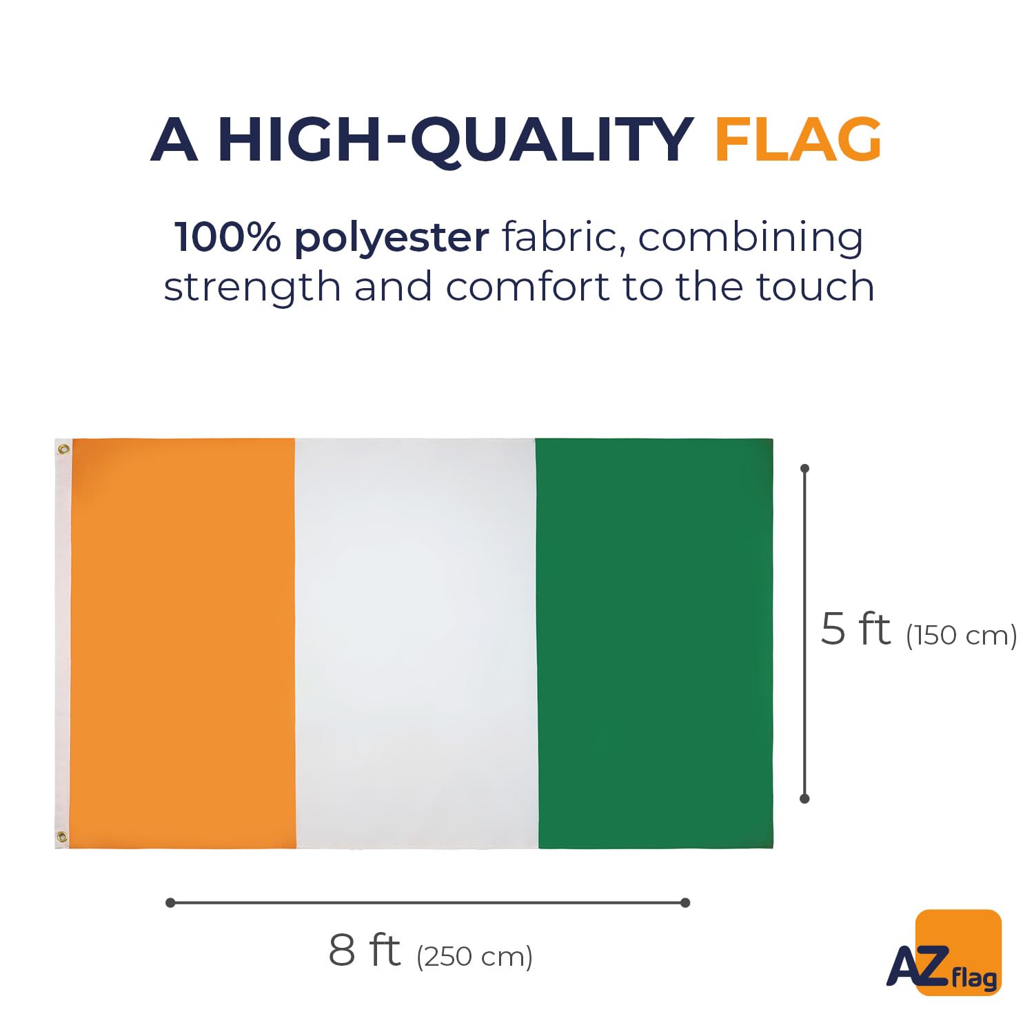 AZ FLAG, Ivory Coast Flag, Large 5x8 Ft, 100D Polyester Ivorian Big Banner with Two Metal Grommets, Fade Resistant - Image 2