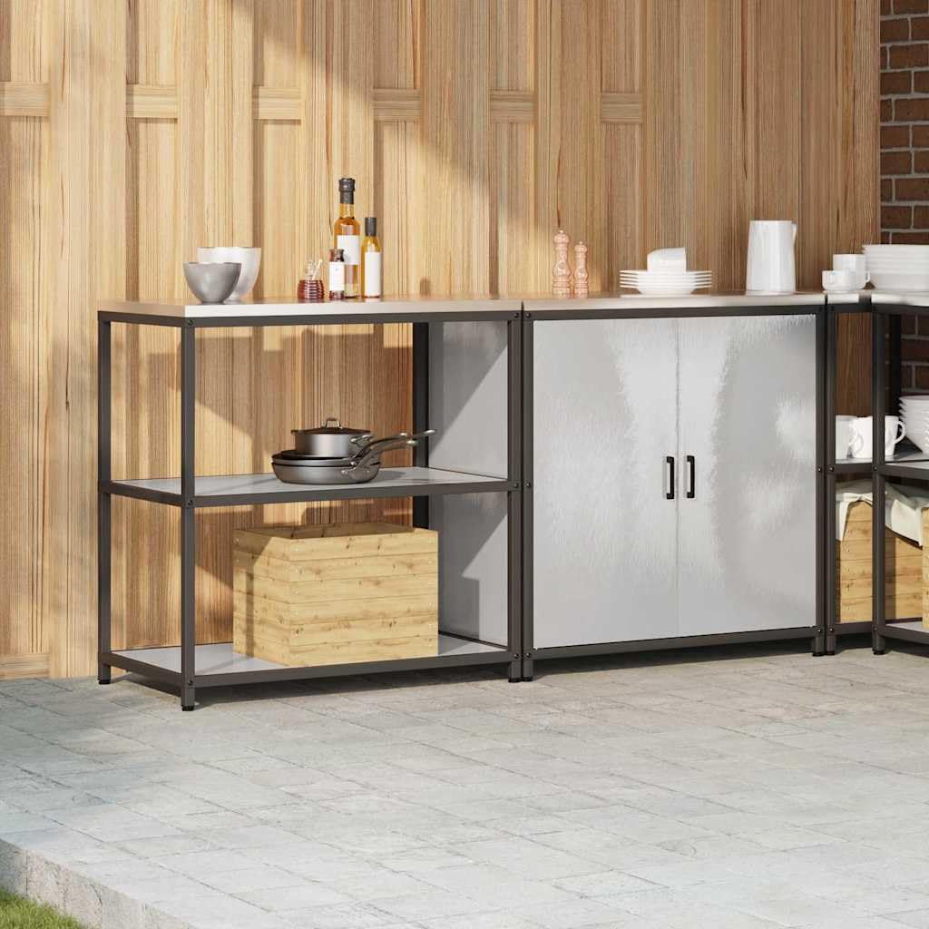 HATTEM - Juego de almacenamiento para cocina (2 piezas, acero inoxidable, 4 estantes, armario de cocina, aparador, armario auxiliar, espacio para comedor y cafetería