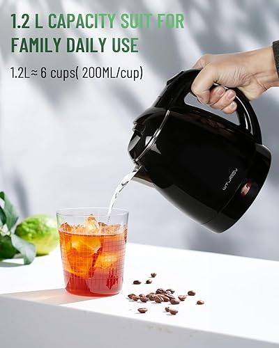 Miniatura 2 de WTJMOV Hervidor eléctrico pequeño de 1.2 L, 40 onzas, hervidor de té caliente de acero inoxidable de doble pared, caldera de agua eléctrica de 1200