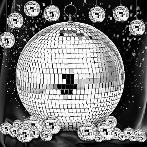 20 Pcs Hanging Mirror Disco Ball Ornaments Glass Disco Balls Decoration Different Sizes 70S Reflective Mini Disco Ball Decor With Rope (16 Inch, 2.4 Inch,1.6 Inch, 0.8 Inch) #TOP3