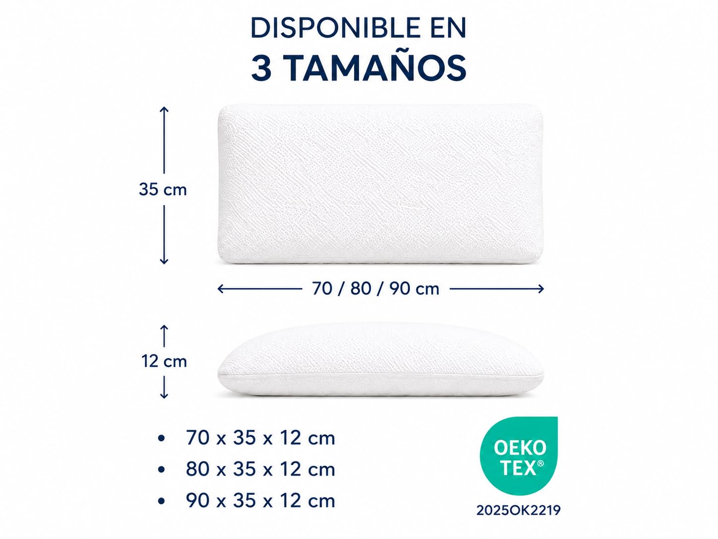 DREAMDI - Almohada Viscoélastica 90X35 - Desenfundable, Antiácaros Y Antibacterianas. Nucleo Perforado, Doble Funda con Cremallera (Pack 2 Almohadas de 90 CM)