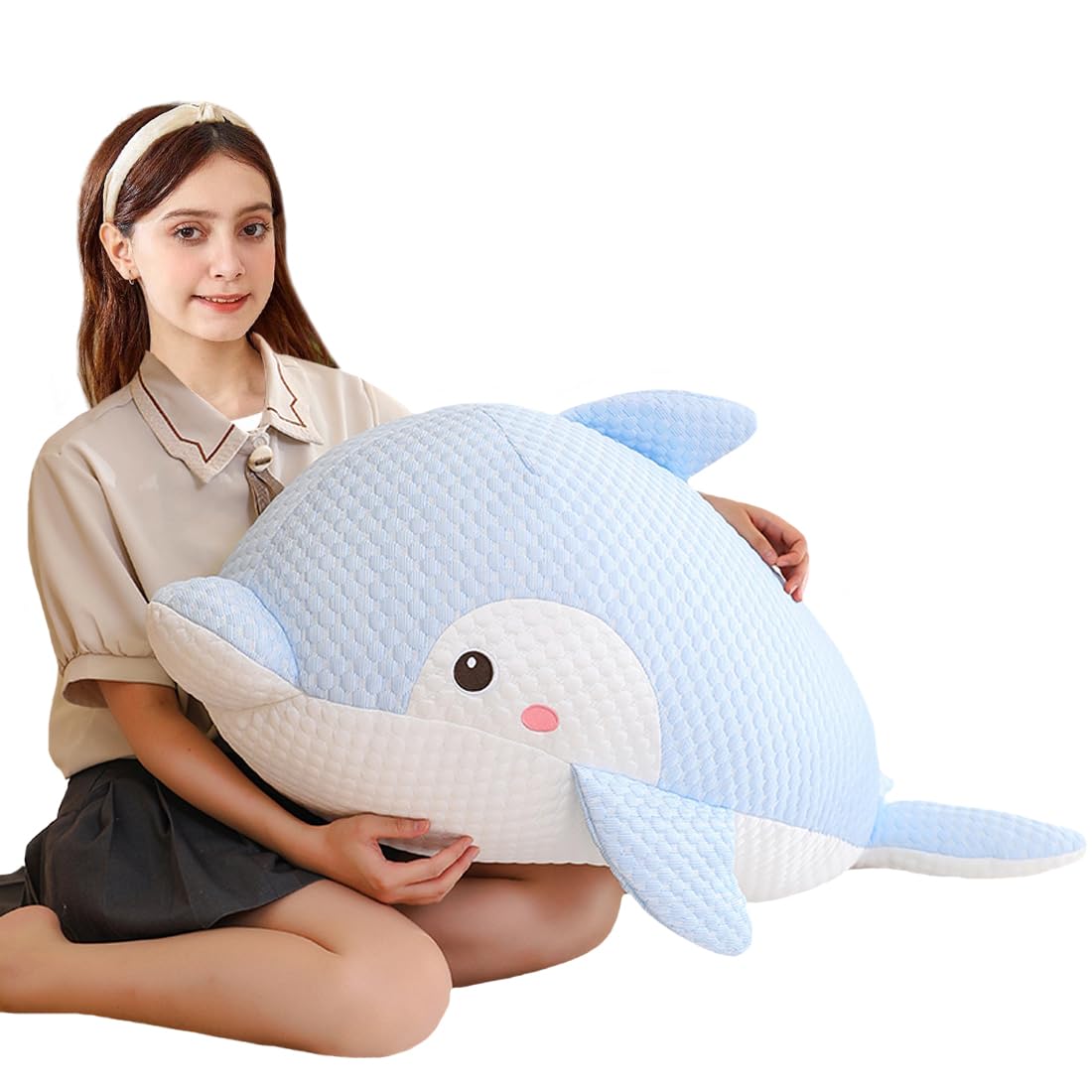 ELAINRENSoft PP Cotton Blue Dolphin Shape Plushie Body Pillow,25.5Inch Large Dolphin Whale Stuffed Sea Dolphin Toy Lifelike Dolphin Plushie Fish Dolls Gifts for Kids