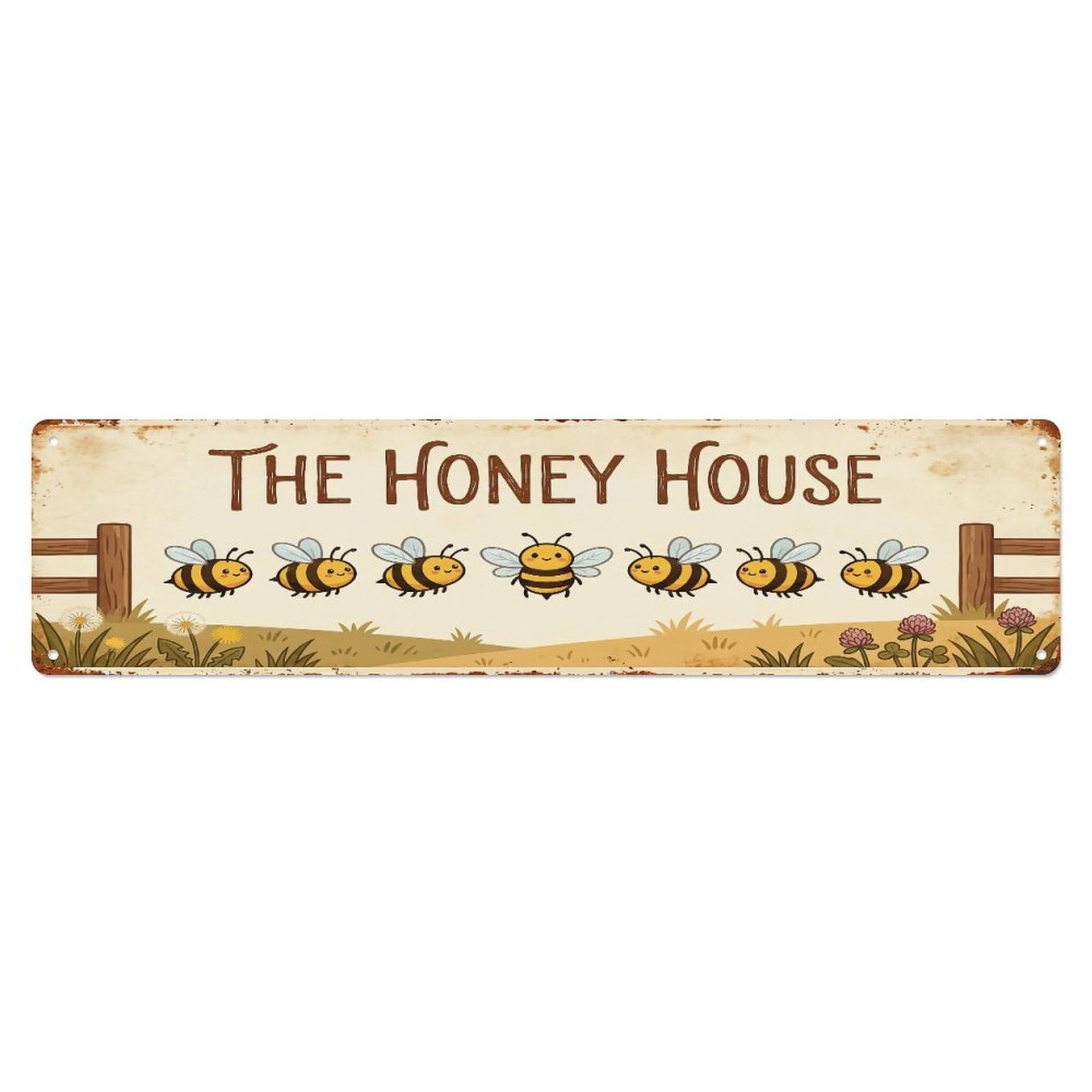 Metal Tin Sign Vintage Bee Farm Scene THE HONEY HOUSE