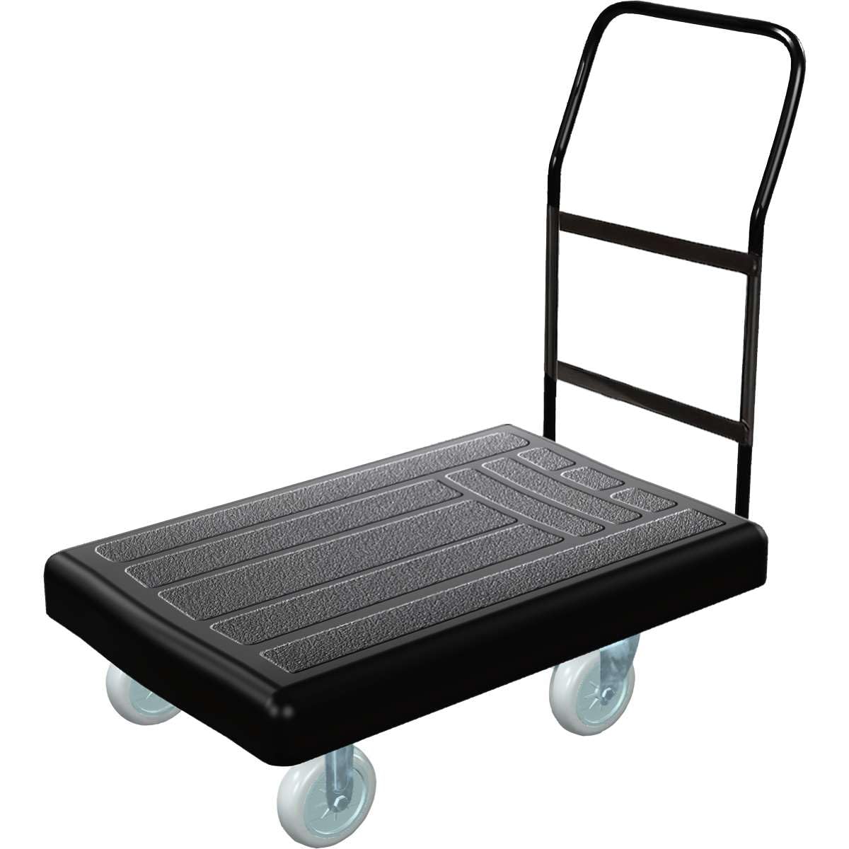 Wózek platformowy 91,4 cm x 61 cm, wytrzymały, plastikowy wózek z ergonomicznym uchwytem, nośność 113 kg, niebrudzące kółka z hamulcami, trwały wózek do magazynu, biura lub szkoły