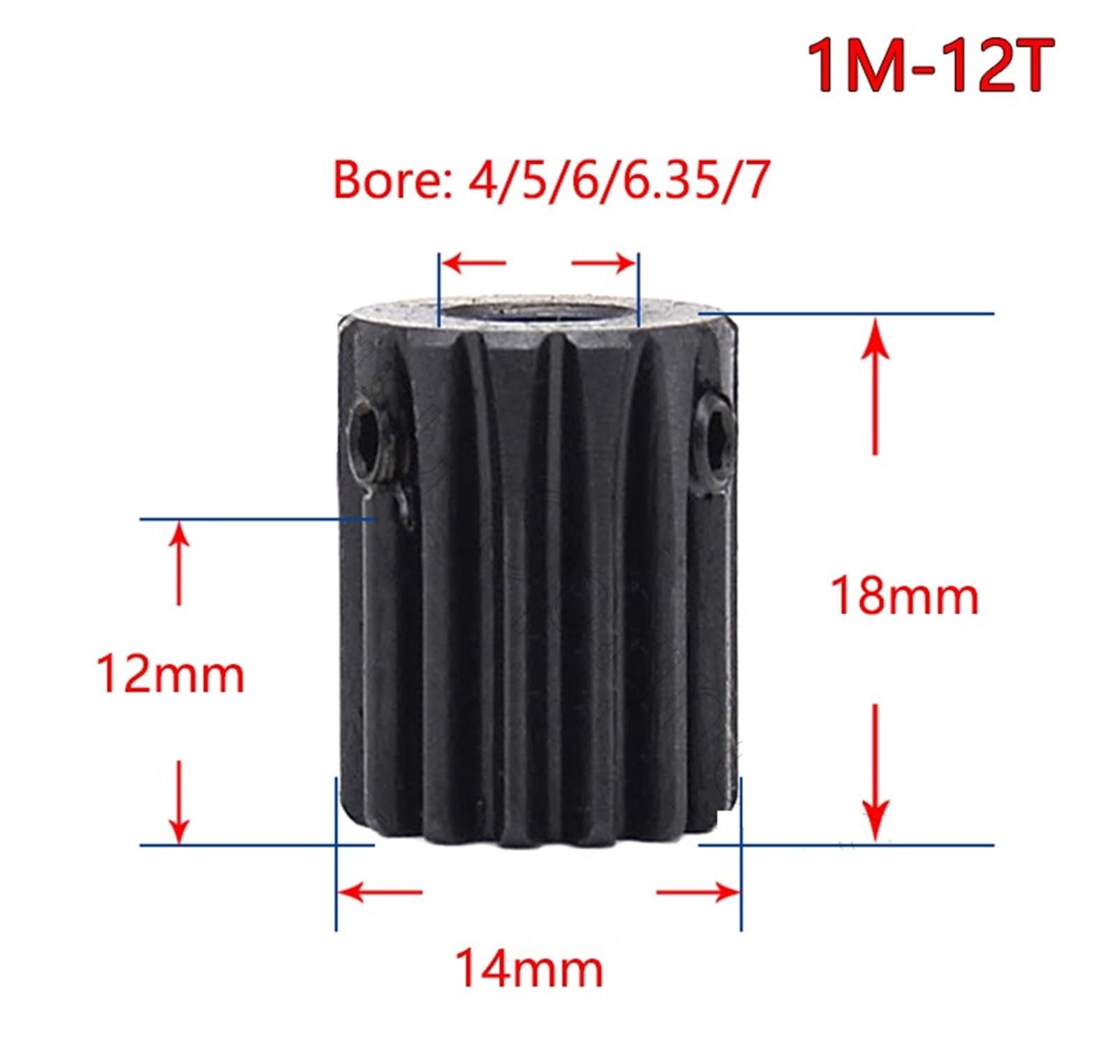 Bevel Gear Pinion Hardware Mechanical 1Pcs Mod 1 Pinion Gears 10T 12T 14T Bore 4 5 6 6.35 7mm Steel Spur Gear Transmission Accessories Motor Parts(1M-12T Bore 6mm)