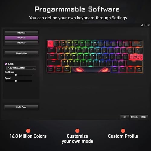 Miniatura 4 de Teclado 60% Teclado WK61 Womier, teclado RGB ultra compacto intercambiable en caliente con tapa de teclas, interruptor rojo lineal, controlador