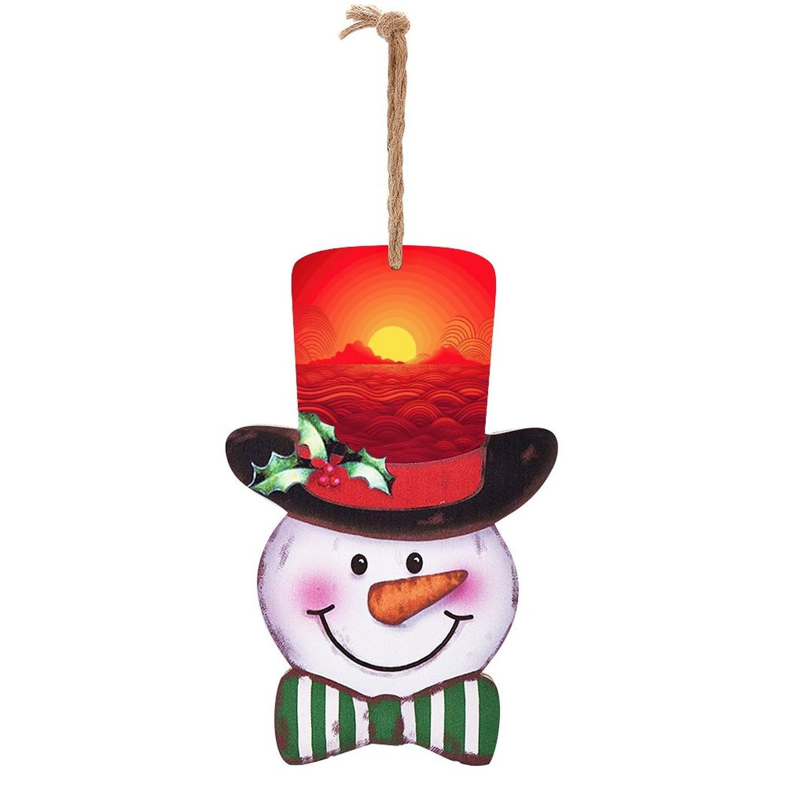 Red Sunrise Snowman Decor Christmas Snowmans Hanging Decors Wooden Exquisite Holiday Decoration Sign for Home Window Wall Farmhouse Indoor Outdoo