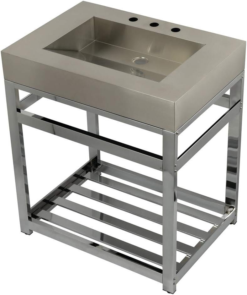 Kingston Brass KVSP3122A6 Fauceture 31" Stainless Steel Sink with Steel Console Sink Base, Brushed/Polished Nickel