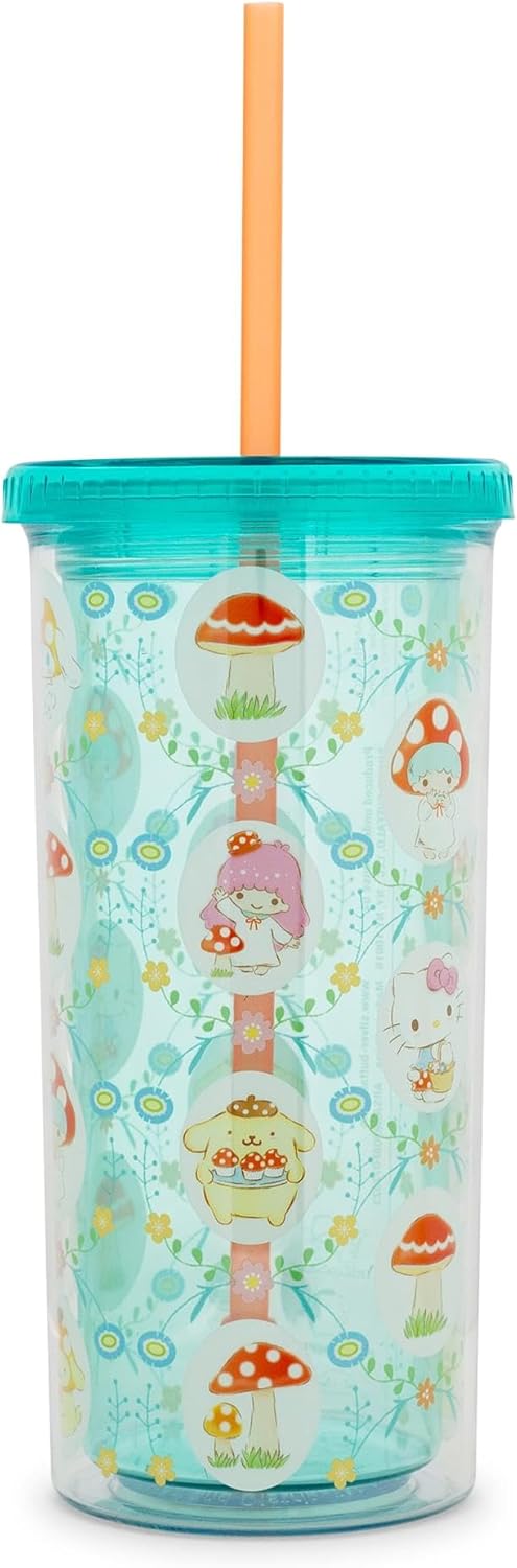 Silver Buffalo Sanrio Hello Kitty and Friends Mushroom Crew Plastic Carnival Cup With Spill-Resistant Lid and Reusable Straw | Holds 20 Ounces - Image 3