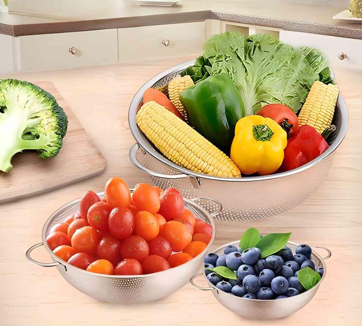 Lot De 3 Passoires En Inox - Diamètres 17, 19 Et 23 Cm - Avec Poignée Et Base Stable - 7