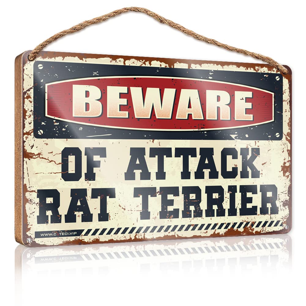 Sign For Front Door Beware Of Attack Rat Terrier Wooden Sign(23X35CM)