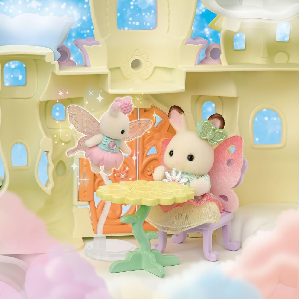 Sylvanian Families - 5824 Himmlisches Feenschloss, Spielset mit Tierfigur, Schokoladenhasen Baby, Blumenfee, samtige Tierfiguren, Spielzeug für Kinder ab 3 Jahren