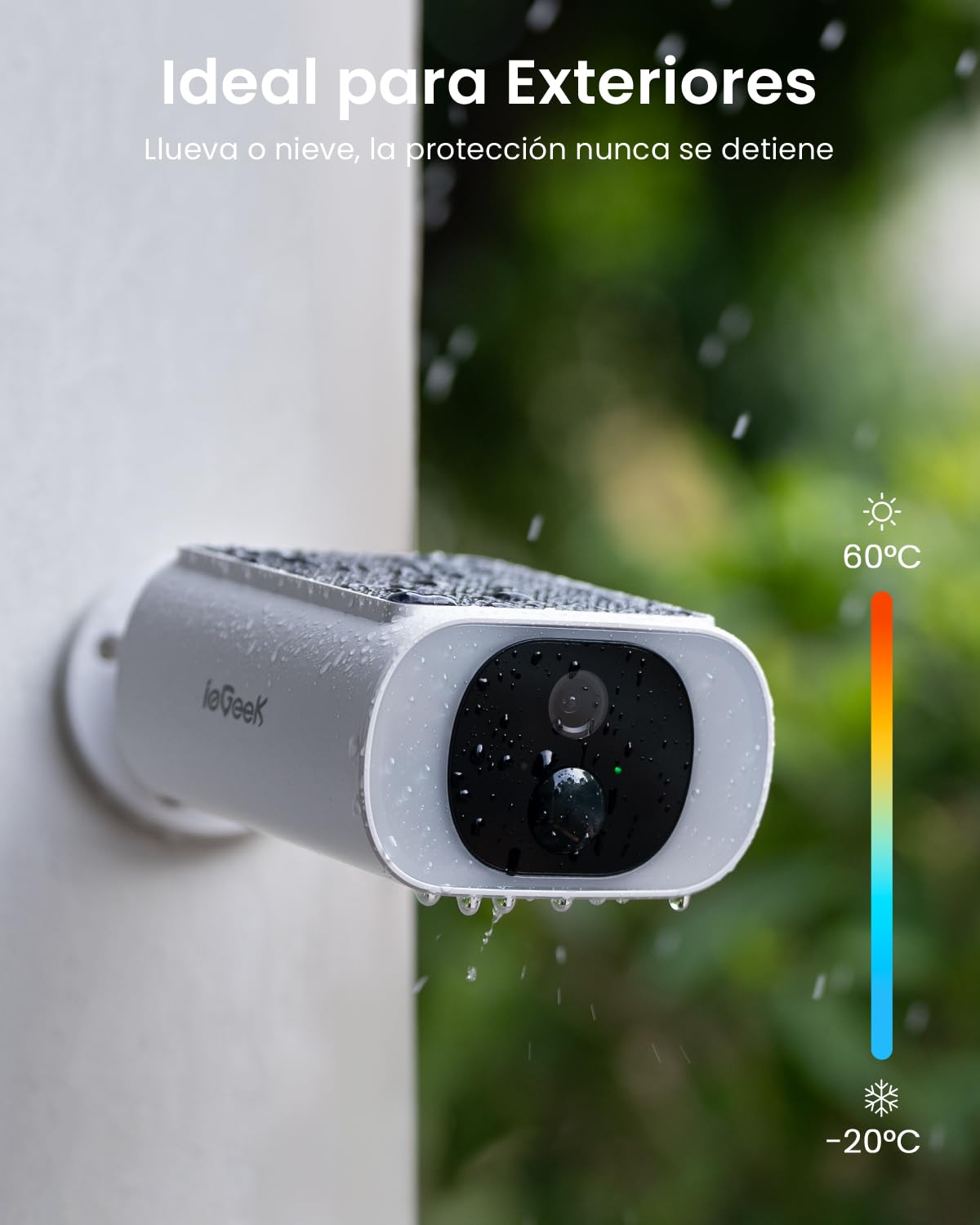 ieGeek 2K Camara Vigilancia WiFi Exterior Solar, Cámara de Seguridad sin Cables con Panel Solar Integrado, Visión Nocturna en Color, WiFi 2.4GHz, PIR Movimiento Detección, Audio Bidireccional