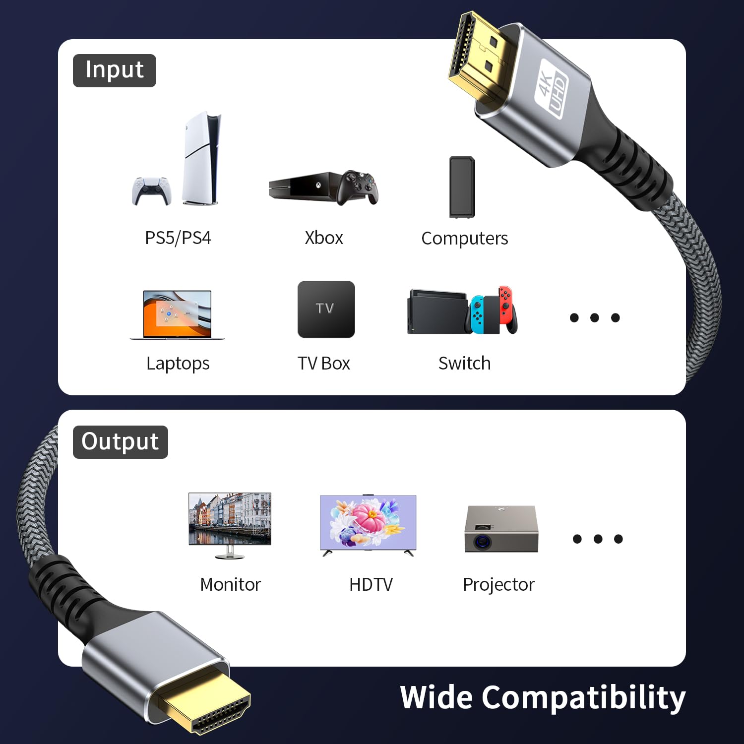 4k Cavo Hdmi 10m Ultra Alta Velocità Cavo 2.0 HDMI 4K@60HZ 3D ARC Placcato Oro Connettore Ethernet Audio Video Ritorno HDMI per UHD TV Monitor Laptop PS4/PS5 ect.(Argento)