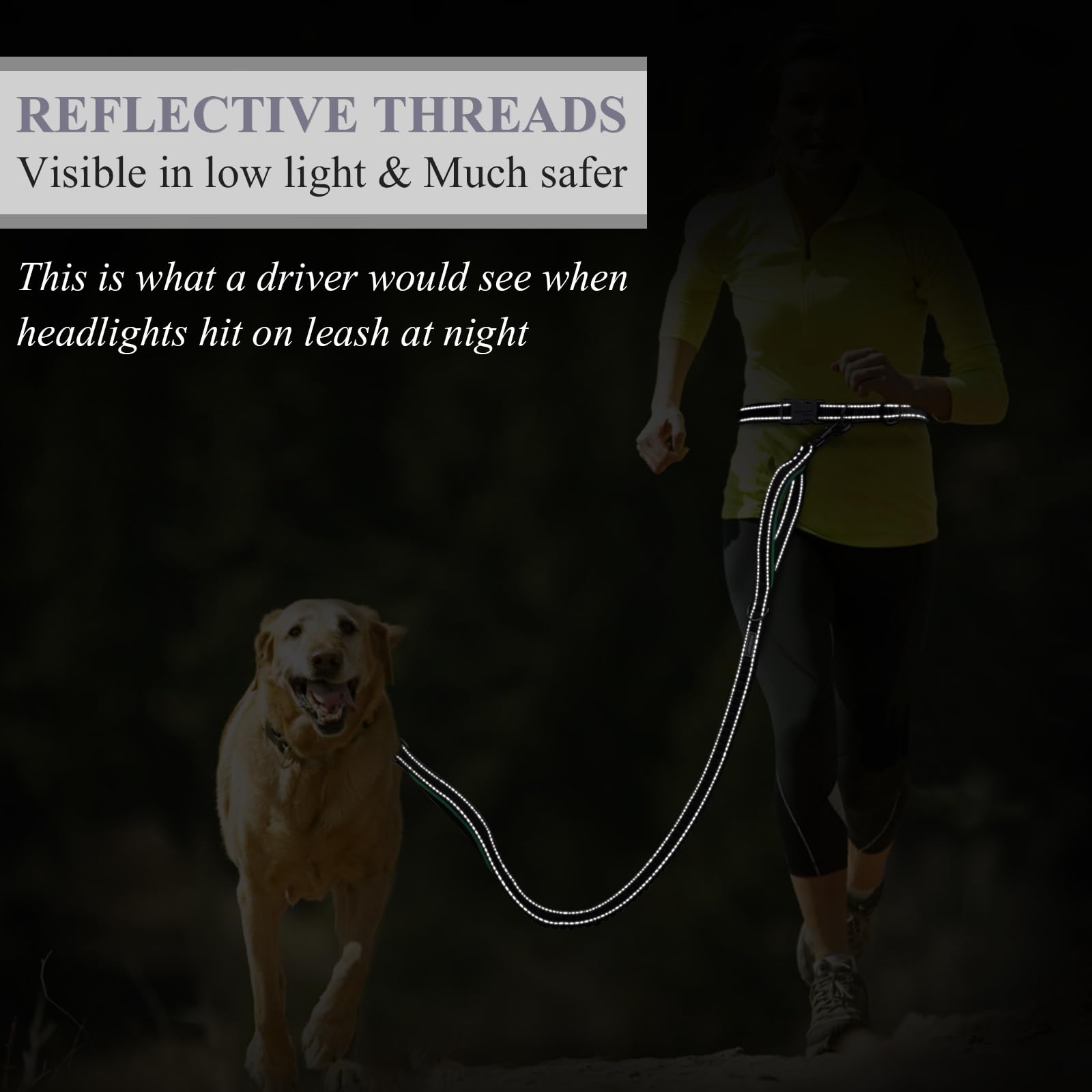 VIVAGLORY Correa para Perro sin Manos, Correa de Cintura con Bungee Absorbente de Choques para Perros Medianos y Grandes, Correa Reflectante Ajustable para Correr con Asa Acolchada, Gris-Turquesa