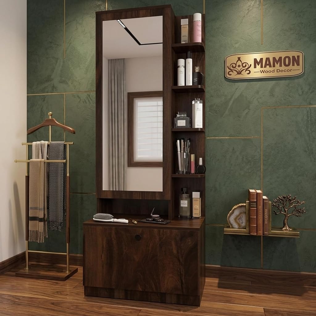 Solid Wood Dressing Table with Mirror for Living Room, Tall Vanity Table, Walnut Solid Wood Dressing Table (Finish Color -, Walnut Brown, Pre-Assembled)-image-45