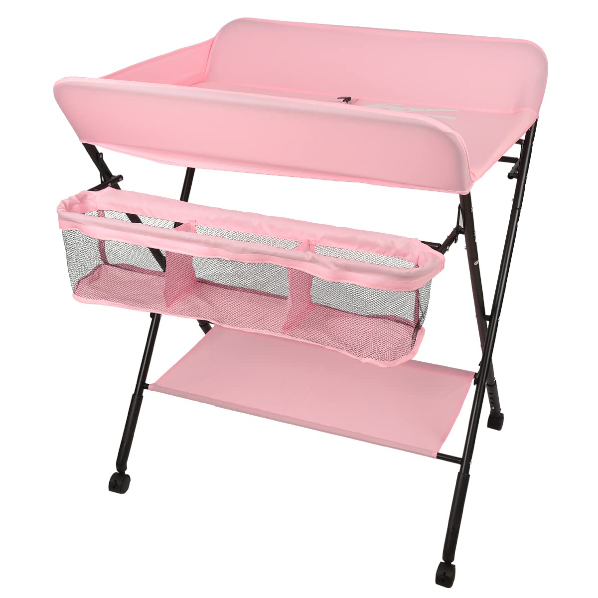 Cambiador plegable para bebé recién nacidos, mesa de cambio de pañales, cambiador con bañera para bebé 2 en 1, cambiador portátil (80 * 66 * 98cm (rosa oscuro))