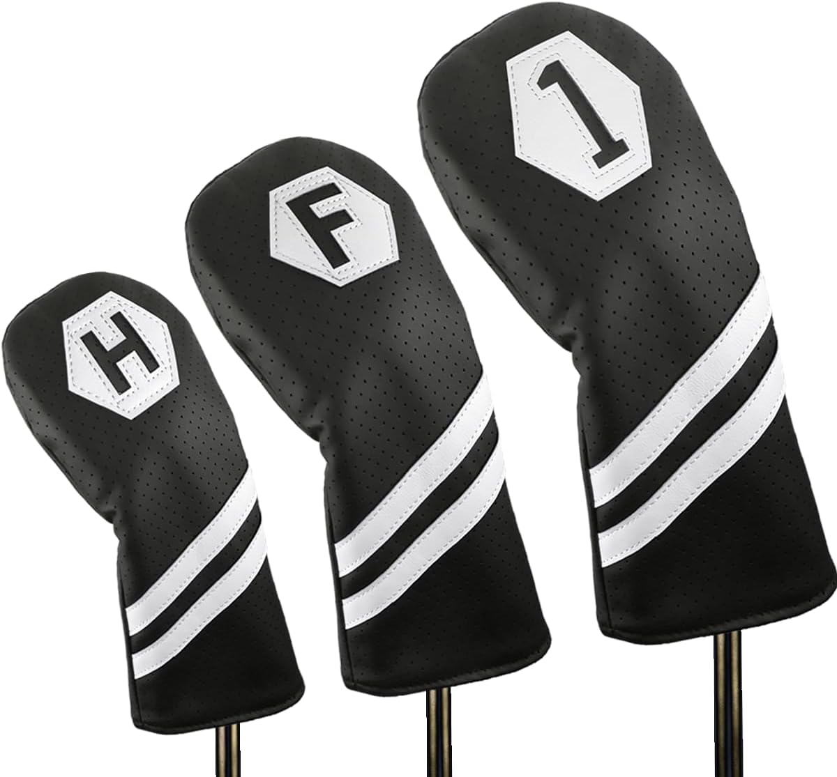 Scott Edward 1/3 Pcs Golf Club Covers, PU Big Number 1 3 5 Golf Headcovers for Driver Fairway and Hybrid Wood Fit Most Brand, Black White Green