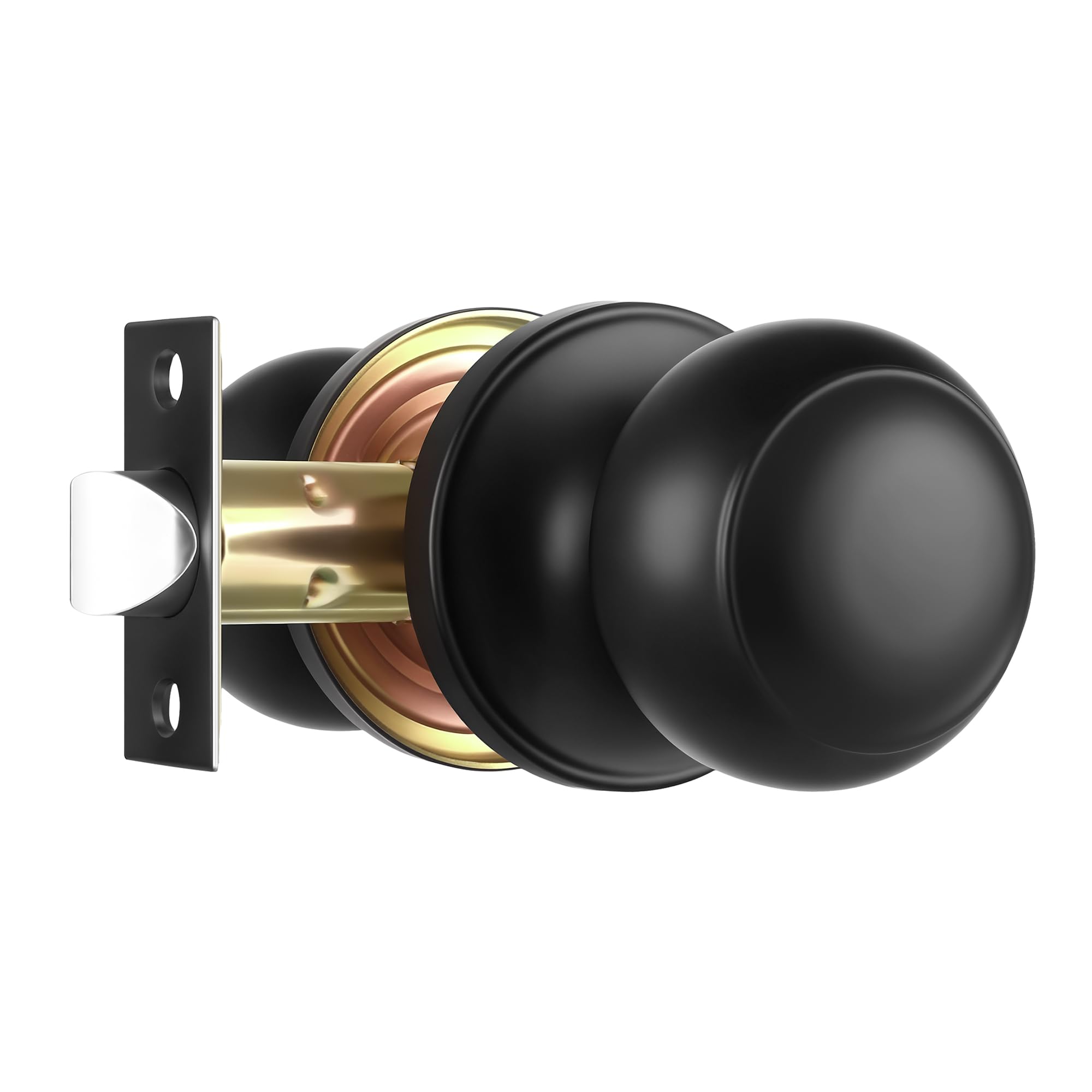 Heittis 1 Pack Black Door Knobs, Passage Door Knob Modern Keyless Flat Ball Door Lock for Closet and Hallway
