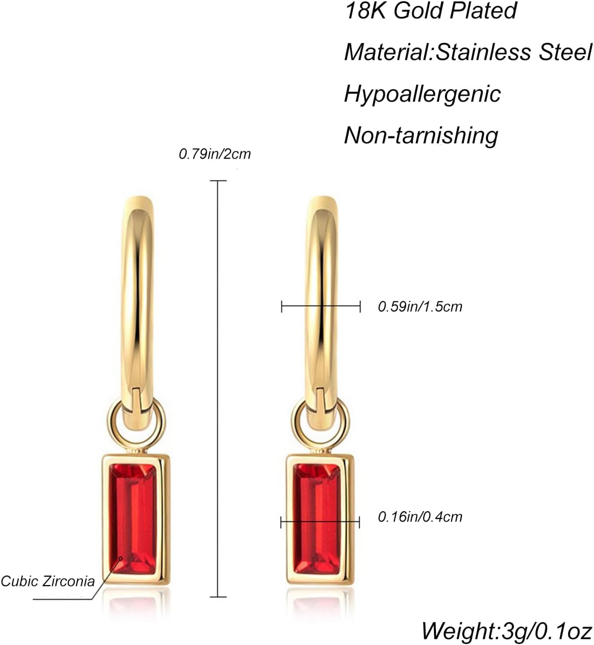 18K Gold Plated Hoop Square Dangle Earrings Emerald Green Blue Red Black Cubic Zirconia Earrings Dainty Pretty Drop Jewelry - Image 4