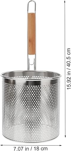 Miniatura 2 de Angoily Cesta de malla para pasta, colador de alimentos con mango redondo de madera, malla de acero inoxidable, colador de araña para pasta, fideos,