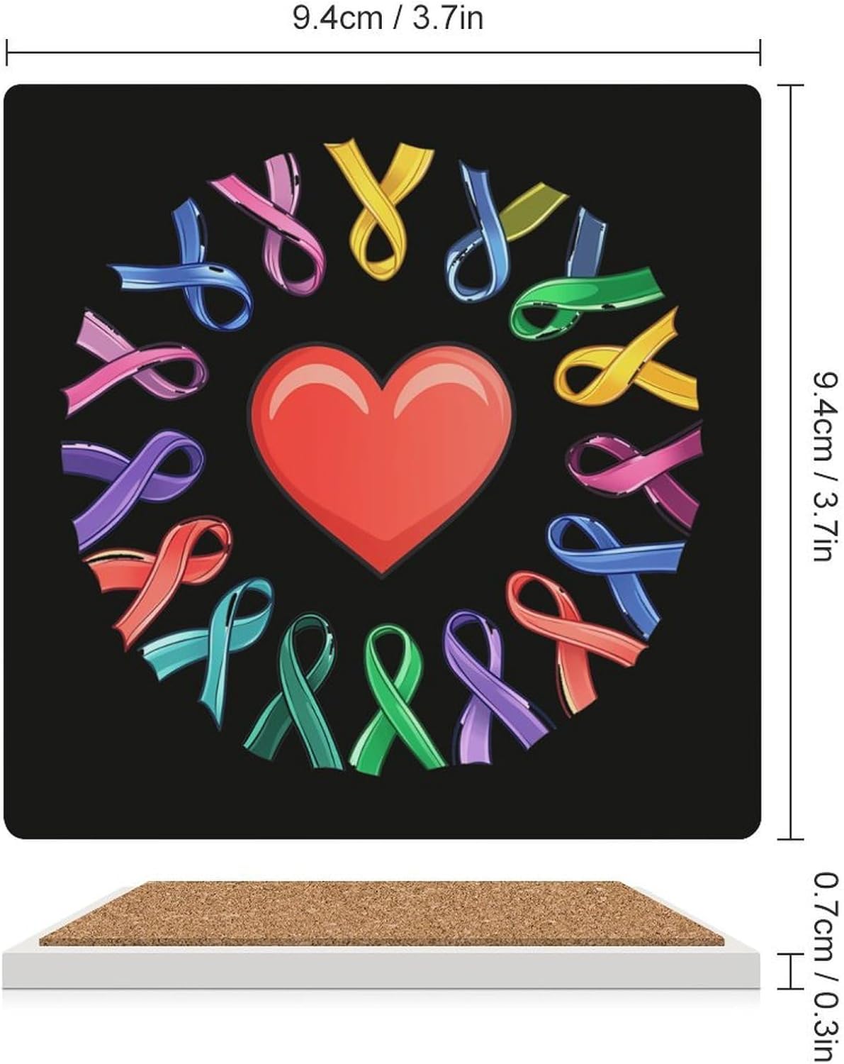 Cancer Awareness Fight on Cancer Coasters for Drinks Square Table Coasters Set Cup Mats with Cork Base