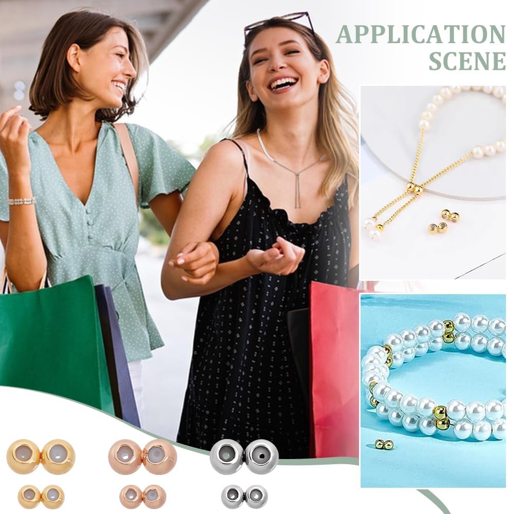 PH PandaHall 24PCS 18K Gold Plated Round Stopper Beads, 2 Sizes Double Hole Silicone Slider Brass Spacer Beads for DIY Bracelet Necklace Earring Jewelry Making - Image 6