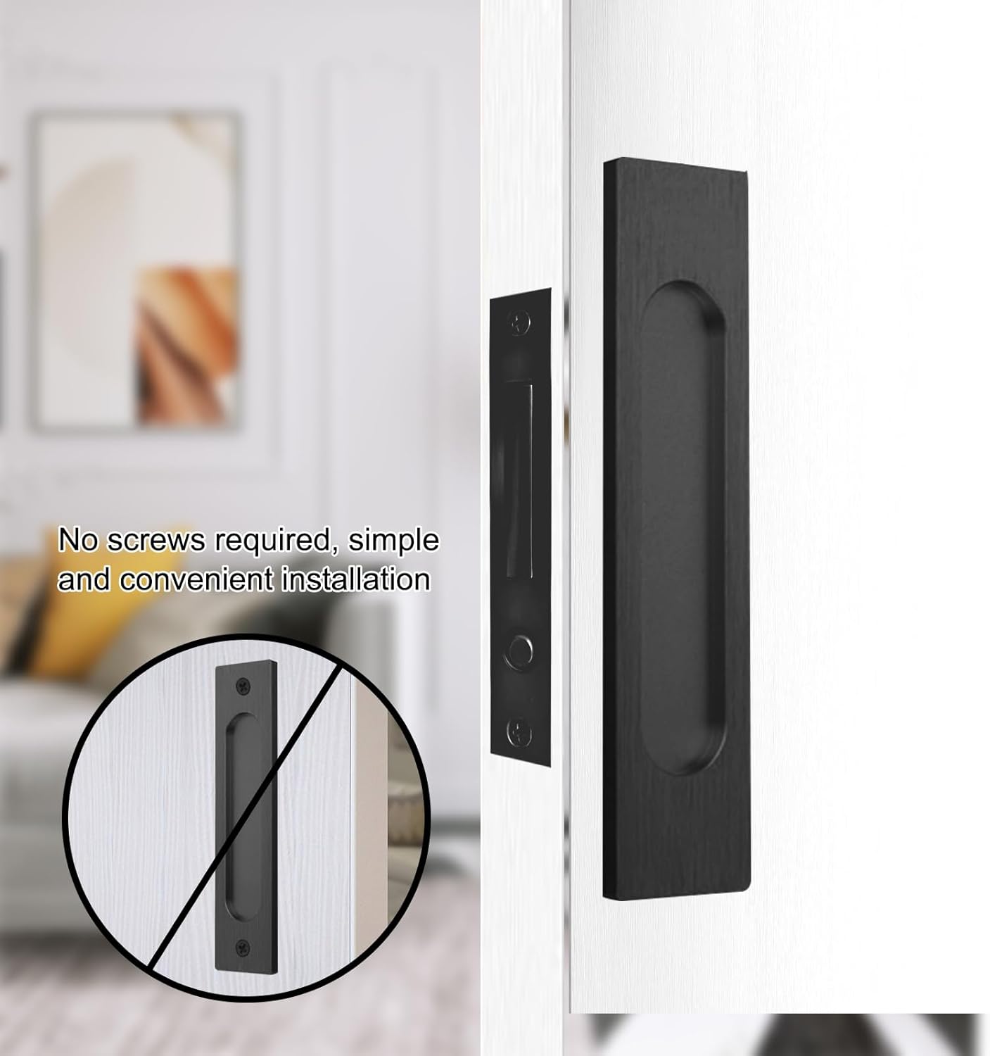 Recessed Finger Flush Pulls with Edge Pull, Sliding Barn Door Handle Hardware, for Cabinet, Pocket Door, Closet Handle Pulls (Black, 100mm(3.94in))