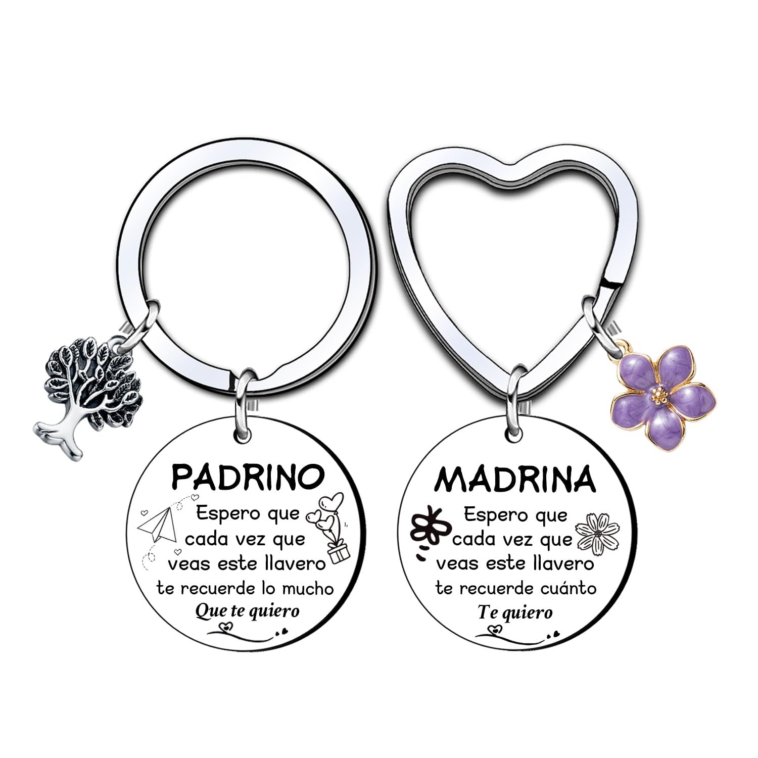 KJKJKJ 2ps Regalo Padrinos Bautizo Llavero Llavero Padrino y Madrina Padrino Regalo Llavero del Padrino Madrina idea Regalo Navidad Padrino y Madrina Regalo día de Pascua Bautismo.