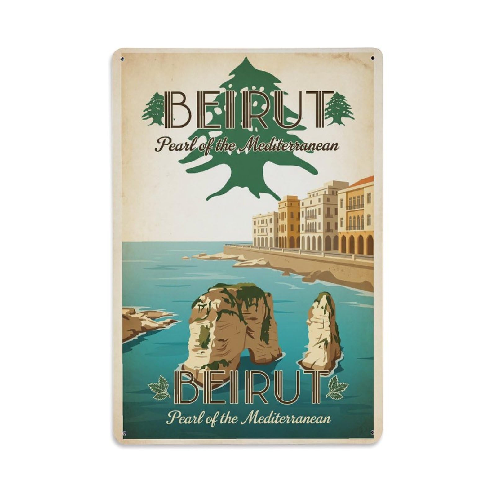 Gead 8X12inch Style Israel Beirut Vintage Travel Metal Tin Sign