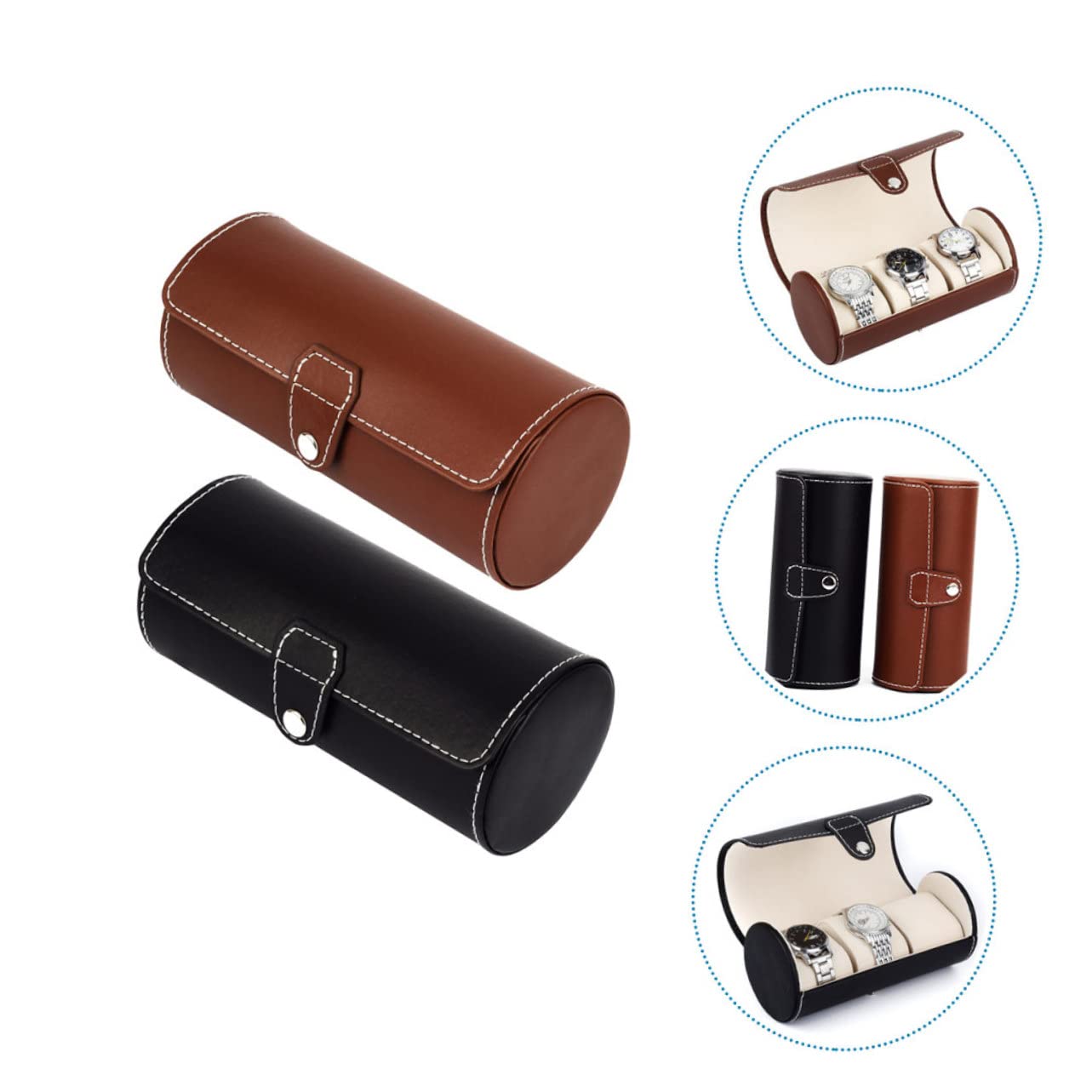 FRCOLOR Boîte à Montres Légère et Imperméable Portable en PU, 2 Pièces Style Simple pour Voyages et Déplacements Professionnels