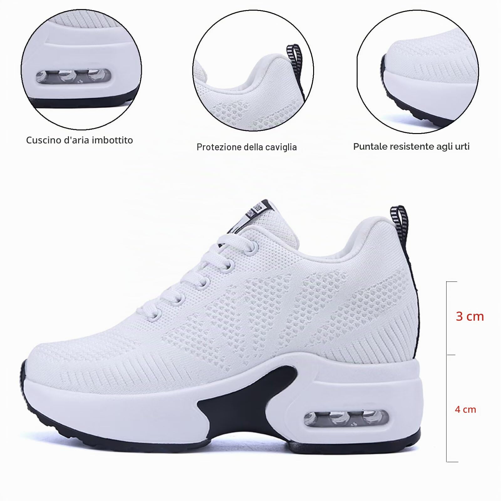 Sneakers con Zeppa da Donna Scarpe da Ginnastica Tacco Inclinato Moda Casual Passeggio Scarpe Outdoor Tennis Piattaforma Tacco Nascosto 8CM