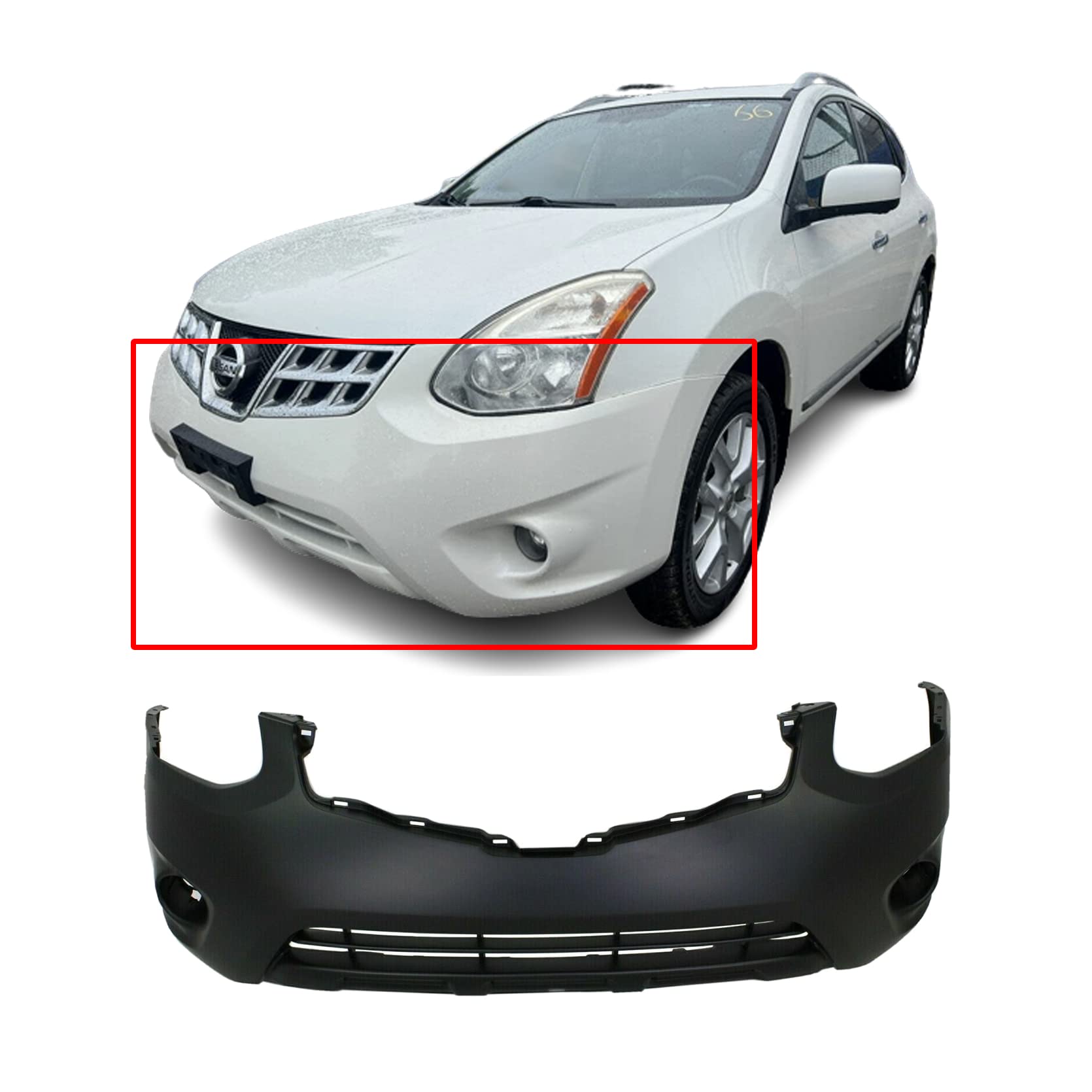 FitParts Compatible With Front Bumper Cover 2011 2012 2013 Nissan Rogue 11 12 13. New, Primed & Ready for Paint. S/SL/SV W/O Tow Hook Hole,Fog Light Holes. NI1000277 620221VK0H