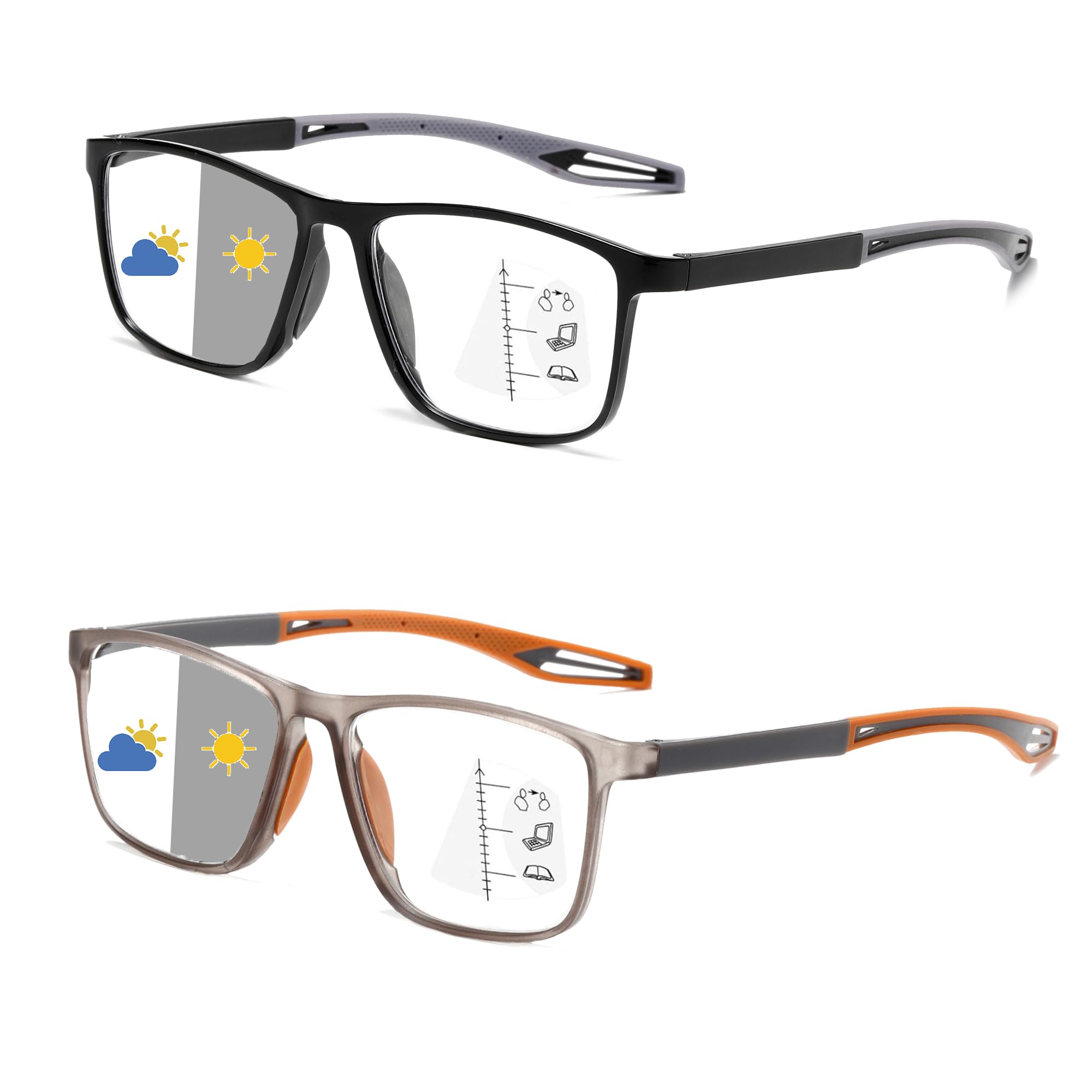 JOON-joon Progressive Multifocus Reading Glasses for Men Women 2 Pairs TR90 Sports Style Comfortable and Flexible Readers