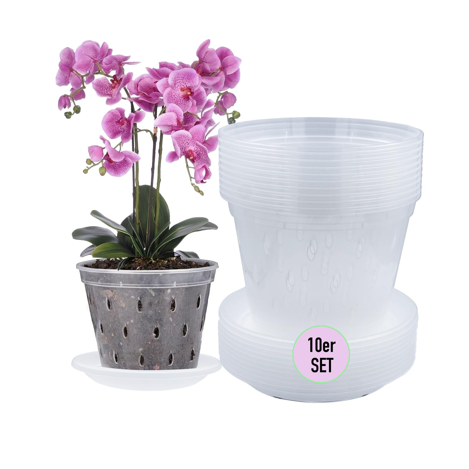 LSRVNM Lot De 8 Pots à Orchidées Transparents En Plastique Transparent Avec Trous De Drainage, Pots De Fleurs Pour Intérieur Et Extérieur, Jardin, Balcon, Bureau