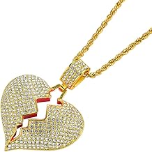 Men's Iced Out Full Diamond Broken Heart Pendant Necklace Chain Charming Hip Hop Jewelry