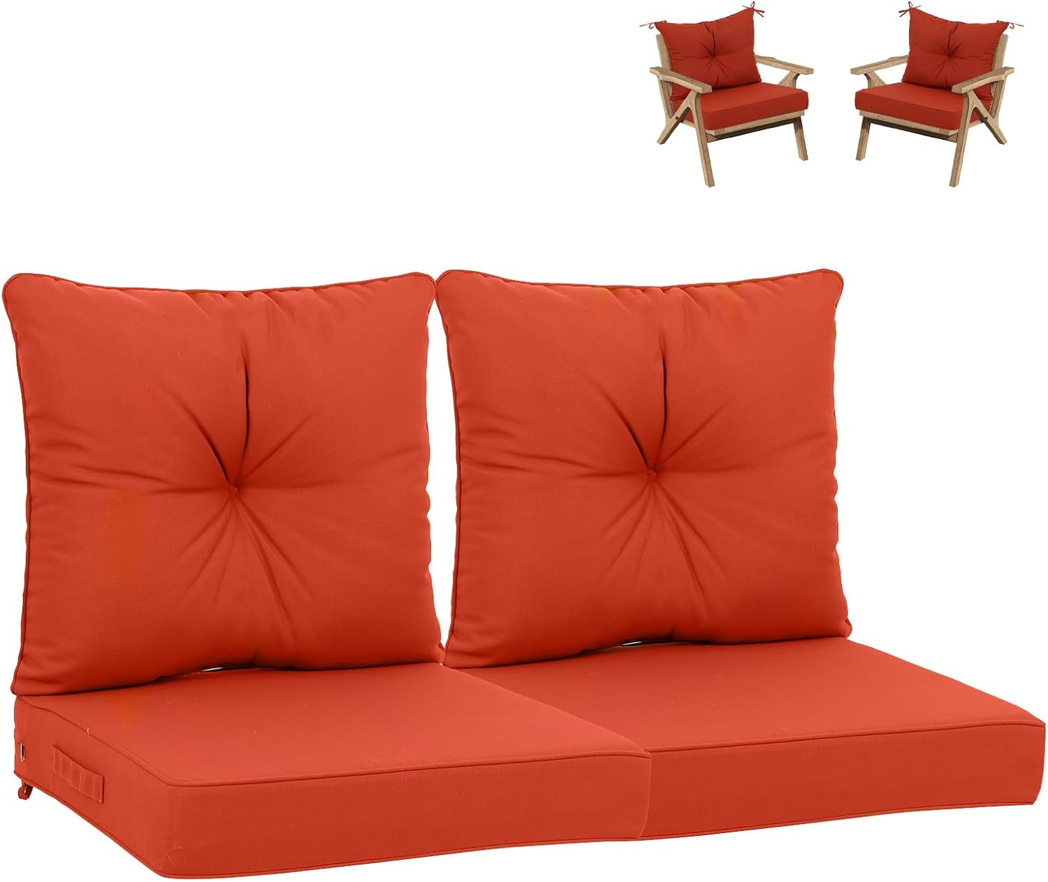 Outdoor Deep Seat Cushion Set, 24x24 in Waterproof Fade Resistant Patio Furniture Cushions,Thickened Foam,Removable Cover, Adjustable Straps (2, Red, 24" D x 24" W x 4.31" H)