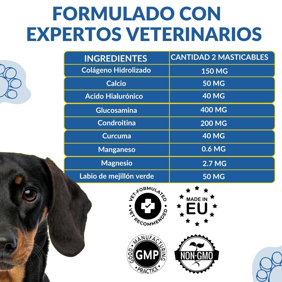 Condroprotector Perros 360 Uds (1 Año) Colágeno Magnesio y Calcio, Mantenimiento Articular, Glucosamina, Condroitina, Cúrcuma, Vitality Complex para Movilidad, Huesos. Faucare