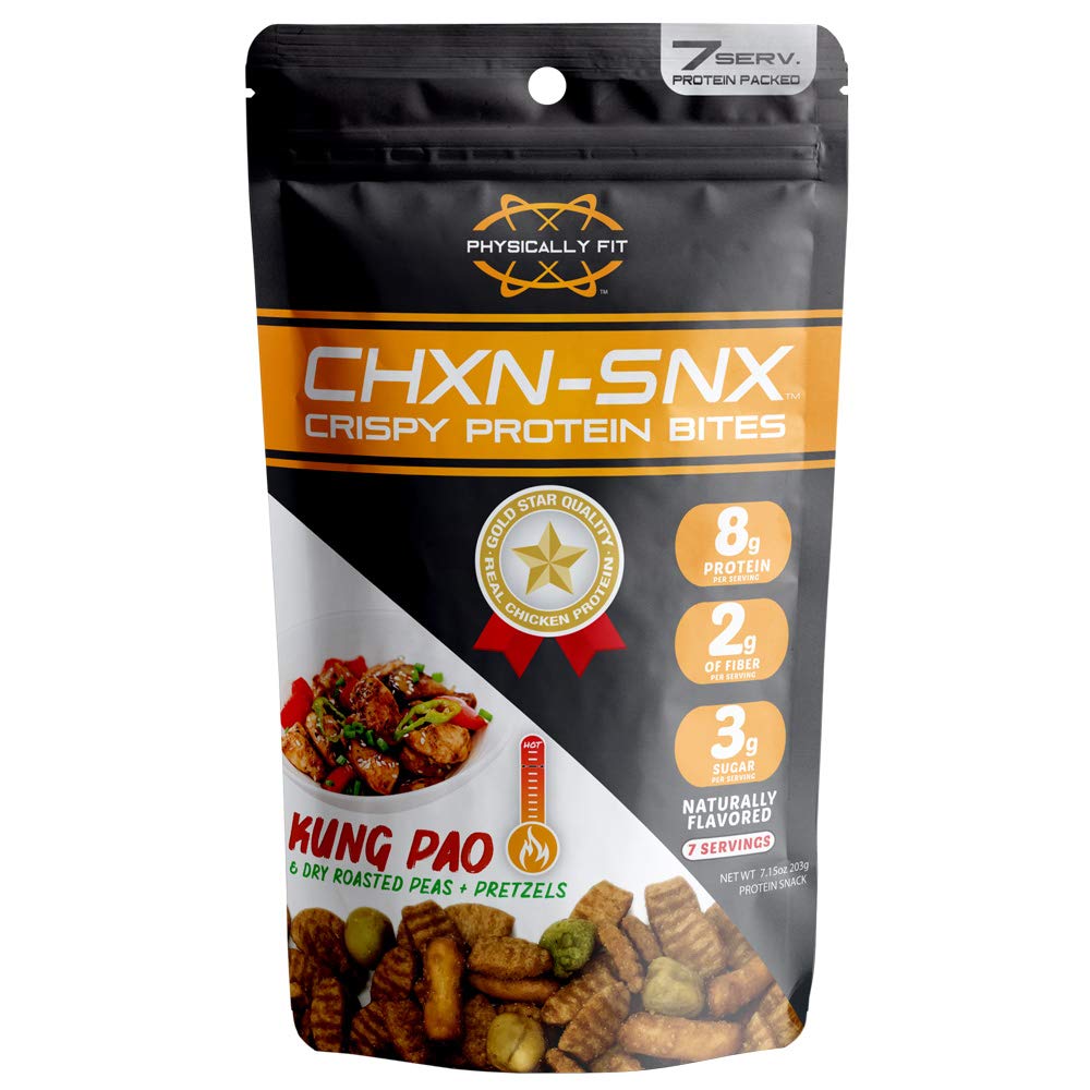 Barn Dad Nutrition CHXN-SNX Crispy Protein Bites, Kung Pao & Dry Roasted Peas and Pretzels, 7 Servings, 56 Grams of Protein Per Bag, 7.15 Ounce, Tan