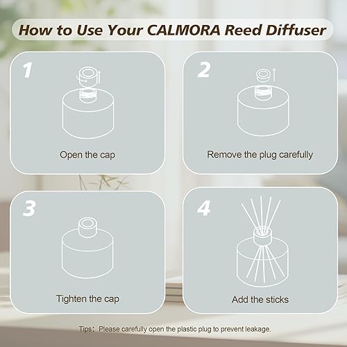 Miniatura 8 de CALMORA Juego de 3 difusores de varillas de 1.7 onzas líquidas, difusor de aceite perfumado de lino frescoeucalipto y mentaocéano con 15 varillas,